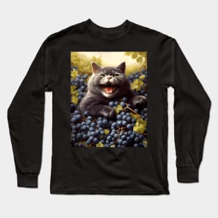 Berrylicious Retro Whiskers: Kitschy Cats and Sweet Blueberries Long Sleeve T-Shirt